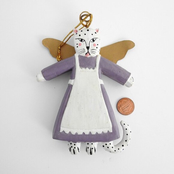 1990s  Laurel Burch Wooden Cat Ornament Hand Painted - Picture 3 of 3